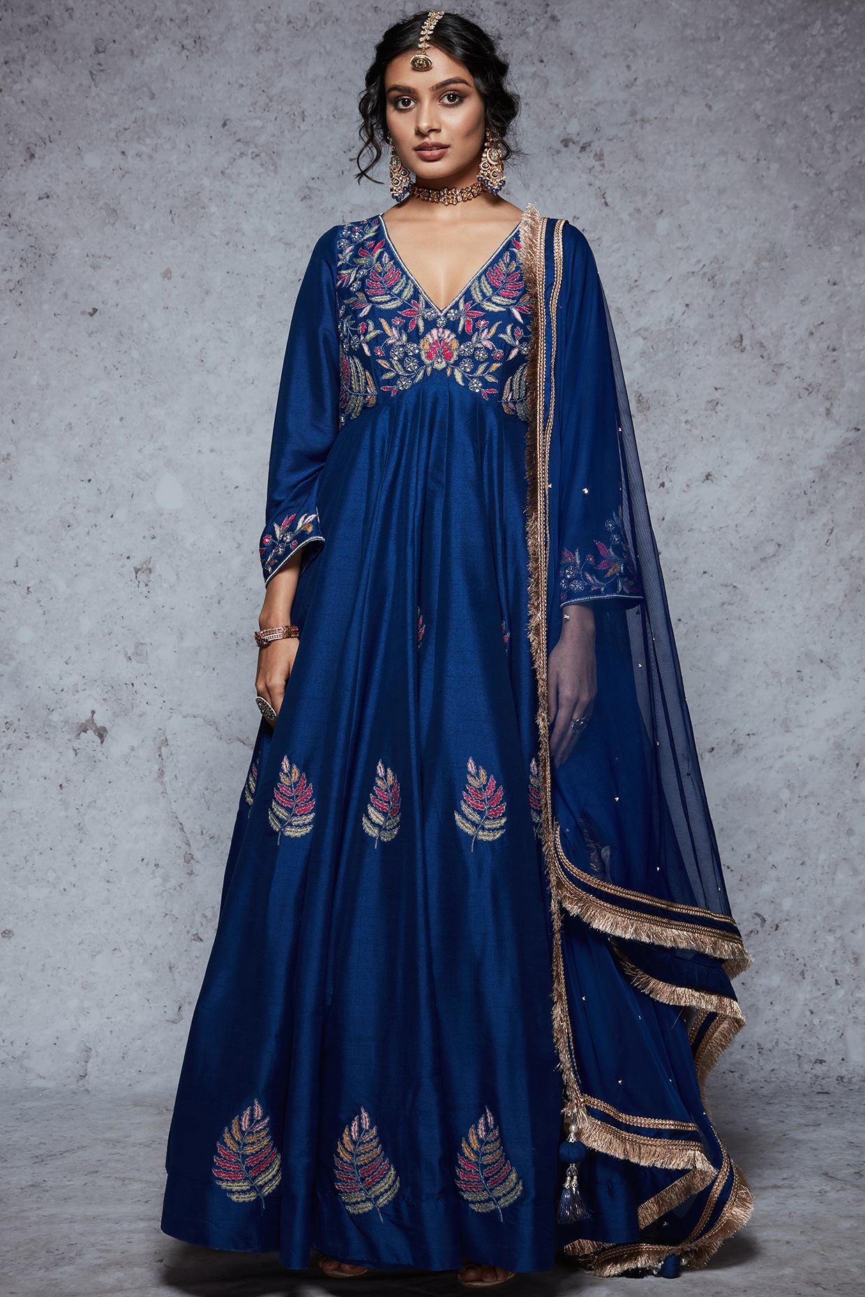 Shop Wide Range Embroidered Art Silk Royal Blue Anarkali Suit LSTV120943